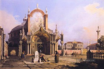 Canaletto Werke - capriccio einer Rundkirche mit einer aufwendigen gotischen Portikus in einer Piazza eine palladian Piazza Canaletto